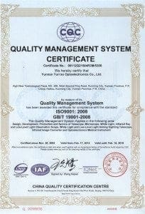 YunAo Optics CO. Ltd. has achieved ISO9001: 2008 Quality Management System certification.