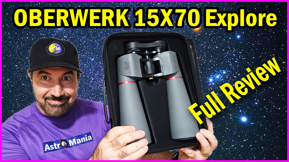 youtube video still from Astromania's review of the Oberwerk 15x70 Explore binocular