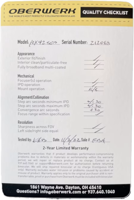 Oberwerk quality checklist