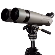 Oberwerk BT-100XL-TE, a gray binocular telescope, with shades extended