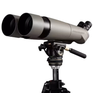 Oberwerk BT-100XL-TE, a gray binocular telescope, with shades extended