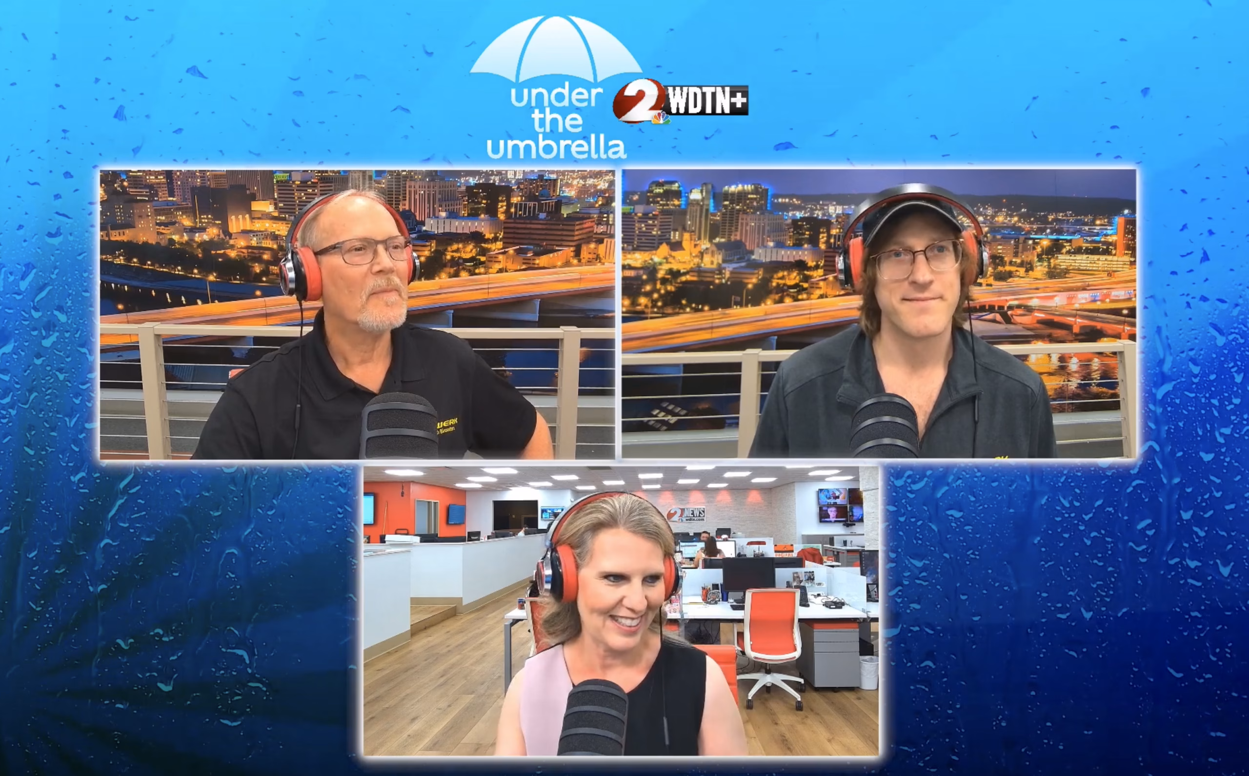 Screenshot from WDTN's Under the Umbrella podcast. Shows WDTN meteorologist Melissa Barrington interview Oberwerk President Kevin Busarow and Director of Business Development David Busarow